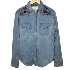 Opry Imogene + Willie Leo Embroidered Denim Shirt Women Medium Pearl Snap Button